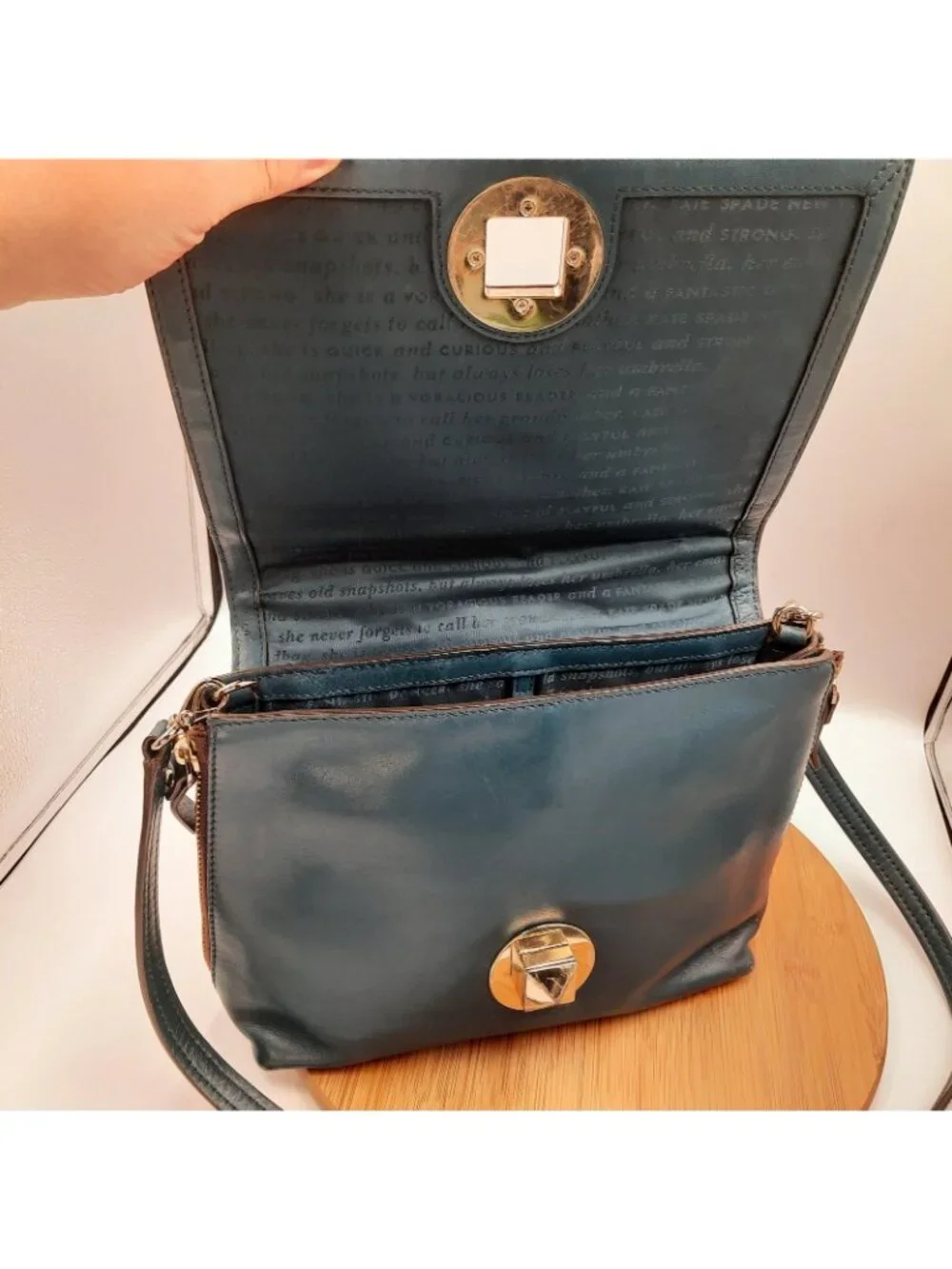 Kate Spade Bag Varick Street Abbie Satchel Teal Green Leather Shoulder Strap